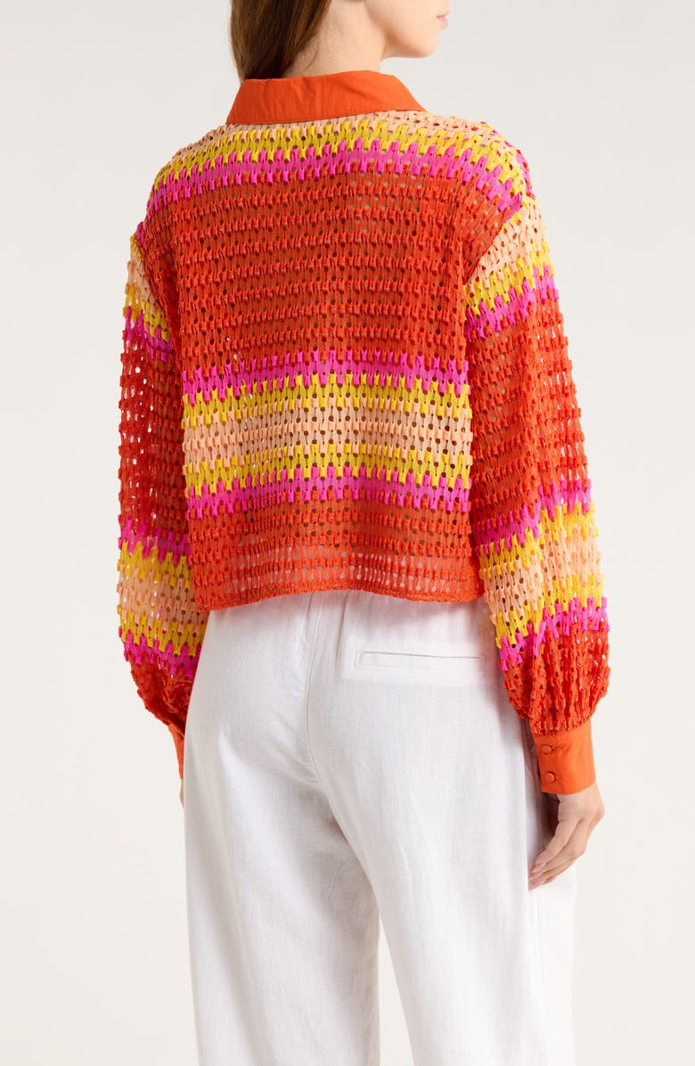 Ramy Brook Naomi Metallic Cover-Up Shirt, Alternate, color, Vivid Orange Crochet