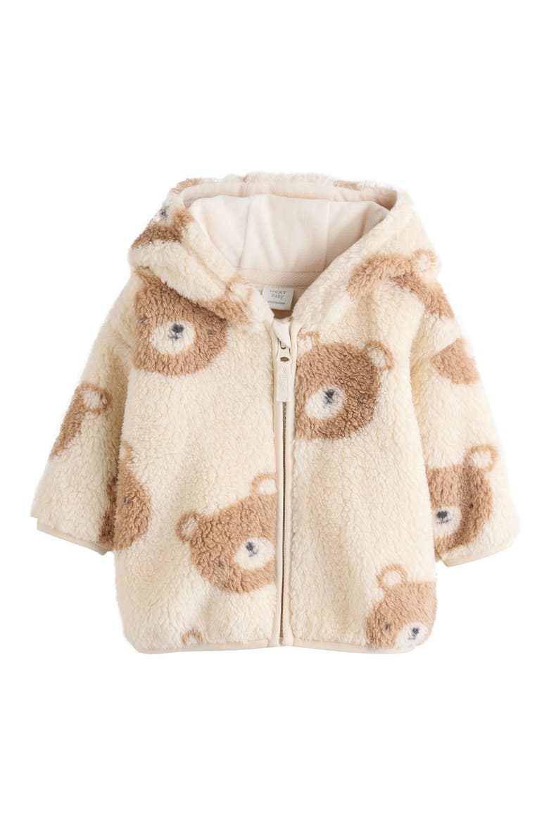 Bear Print Hooded Fleece Jacket, Main, color, NEUTRAL