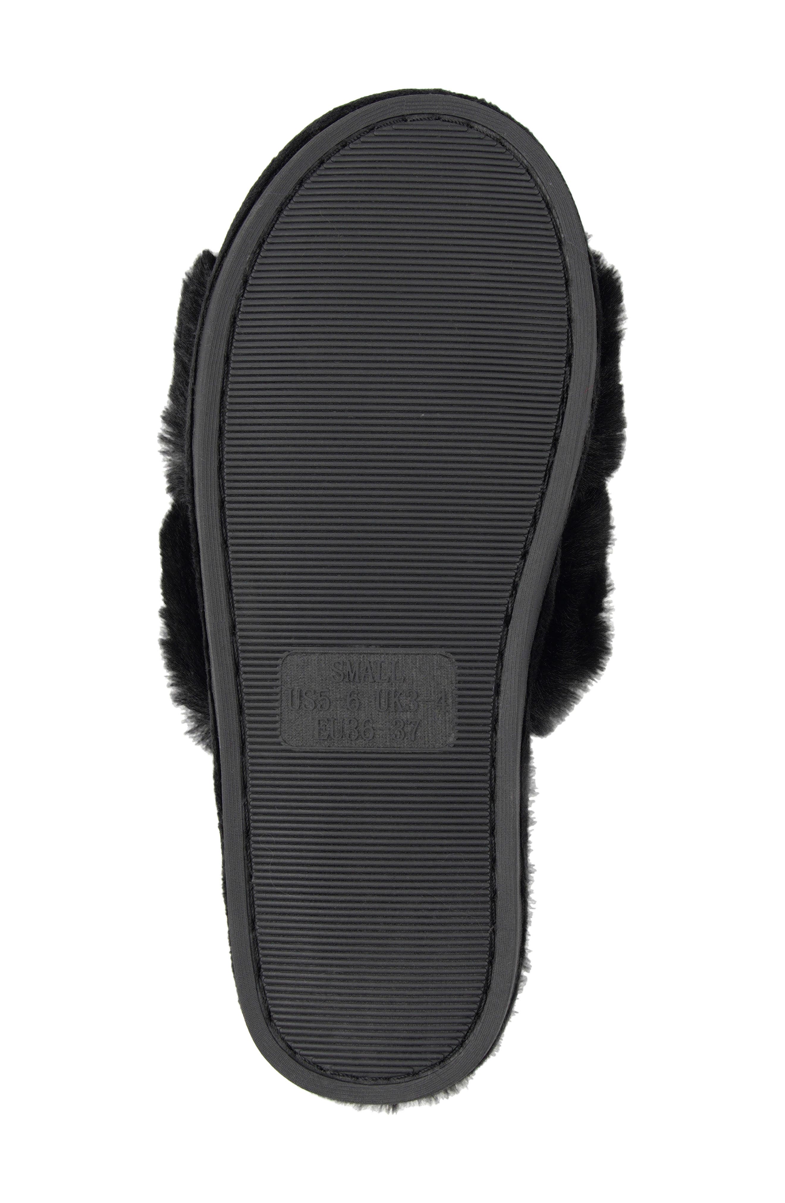 Candie's Franney Bow Embellished Faux Fur Slipper, Alternate, color, Black