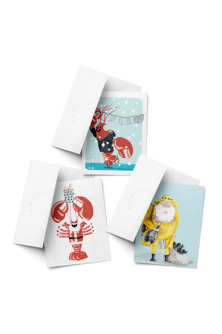 Joy to The World, Lobster Santa, Santa Fisherman Winter/Holiday/Christmas Greeting Card Pack Sets, Main, color, Multi-Pack