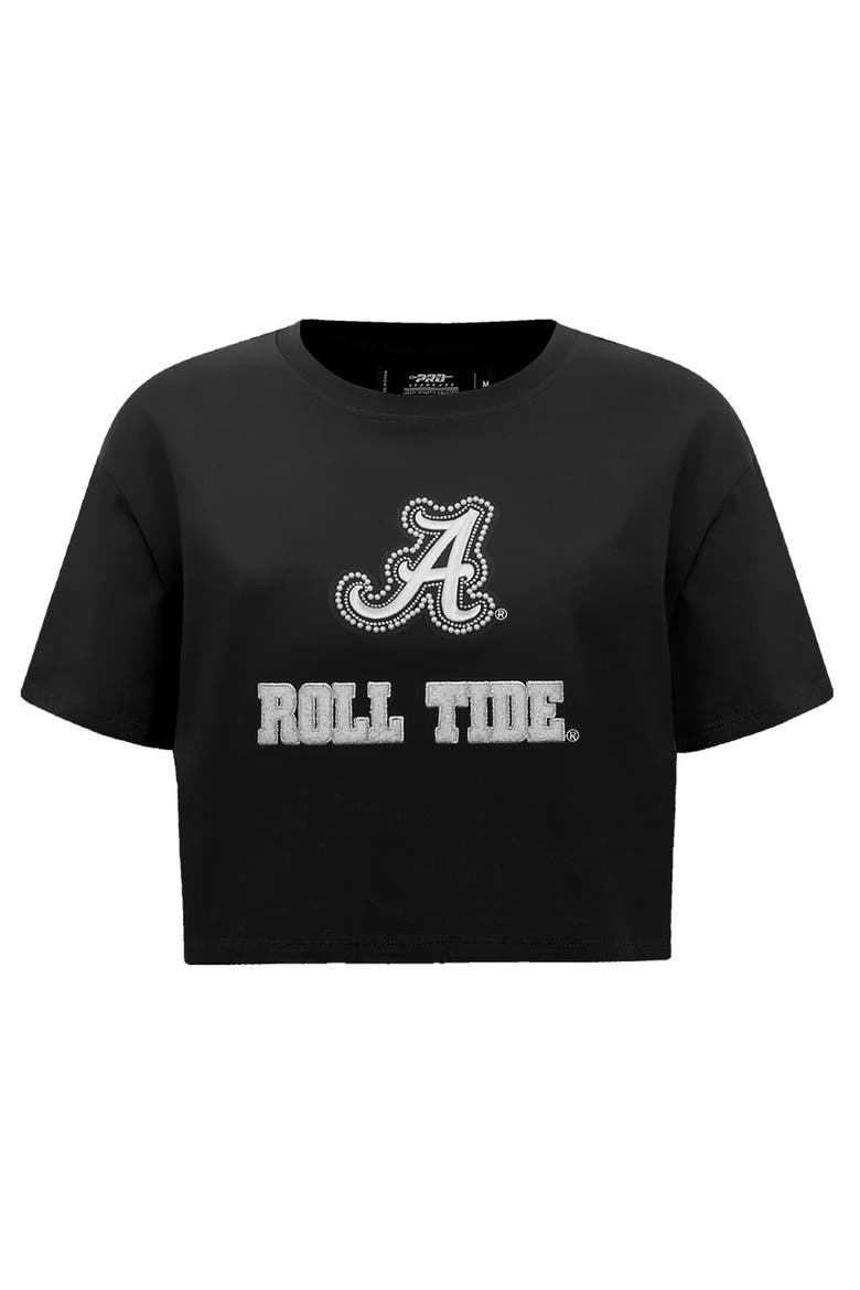 Women's Pro Standard Black Alabama Crimson Tide Rhinestone & Pearl Boxy Cropped T-Shirt, Alternate, color, Black