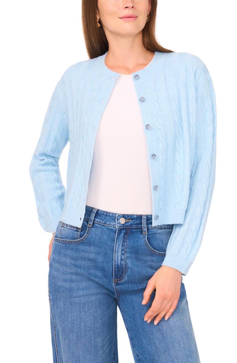 Vince Camuto Crop Cable Cardigan, Alternate, color, Eggshell Blue