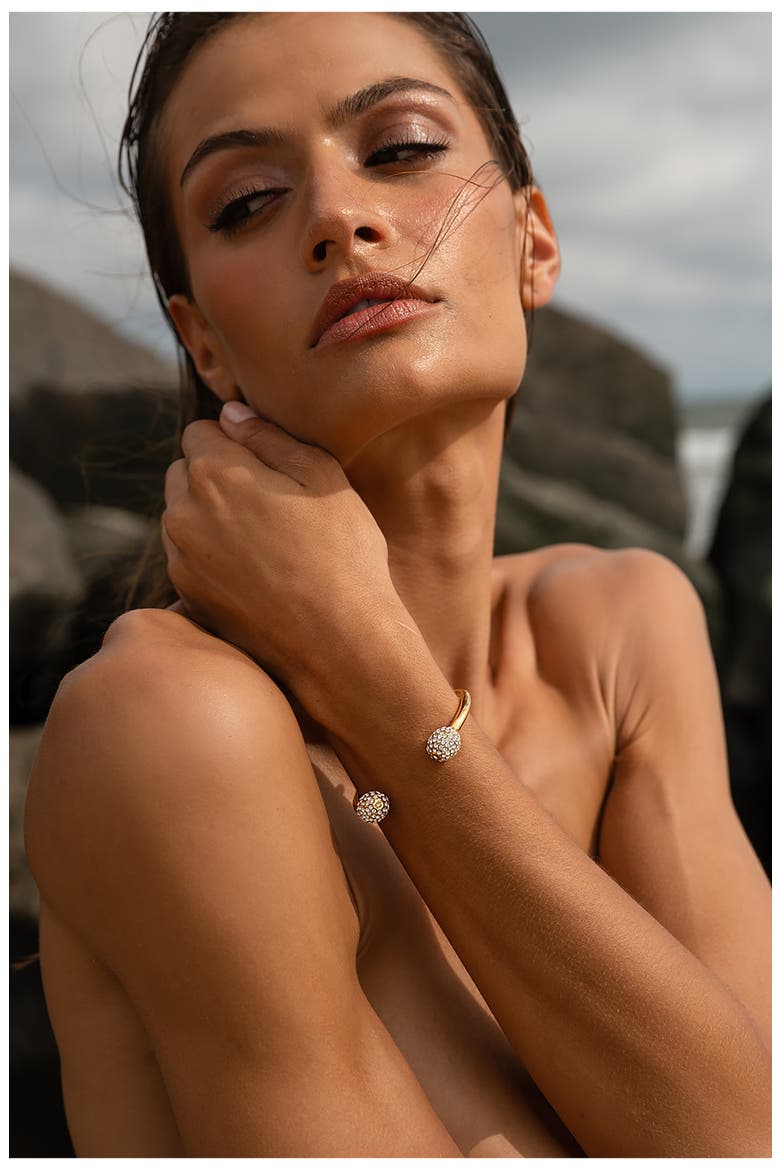 Pavé Ball Cuff Bracelet, Alternate, color, 14K GOLD