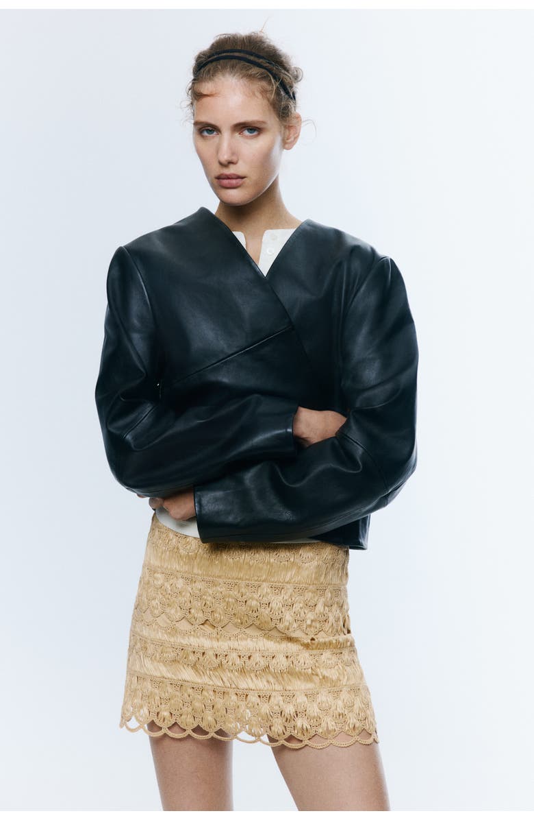 H&M Crochet-look Mini Skirt, Alternate, color, Beige