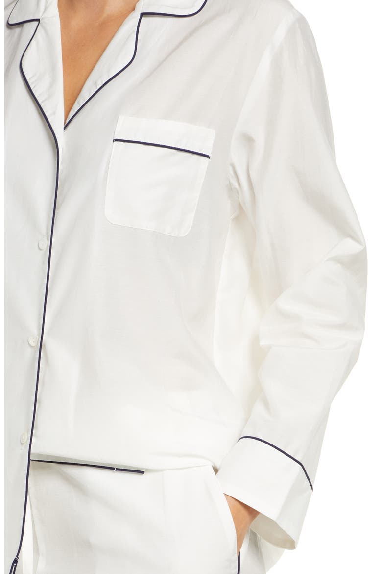 Mia Cotton & Silk Pajamas, Alternate, color, WHITE/ NAVY