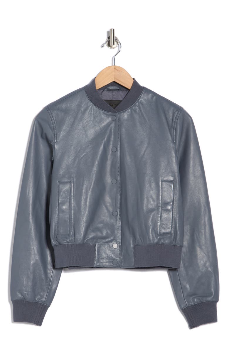 AllSaints Riley Leather Bomber Jacket, Alternate, color, Turbulence Grey