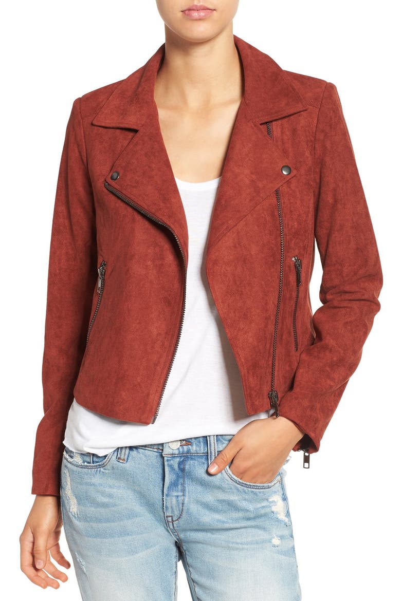 ASTR Faux Suede Moto Jacket, Main, color, RUSTED TAN