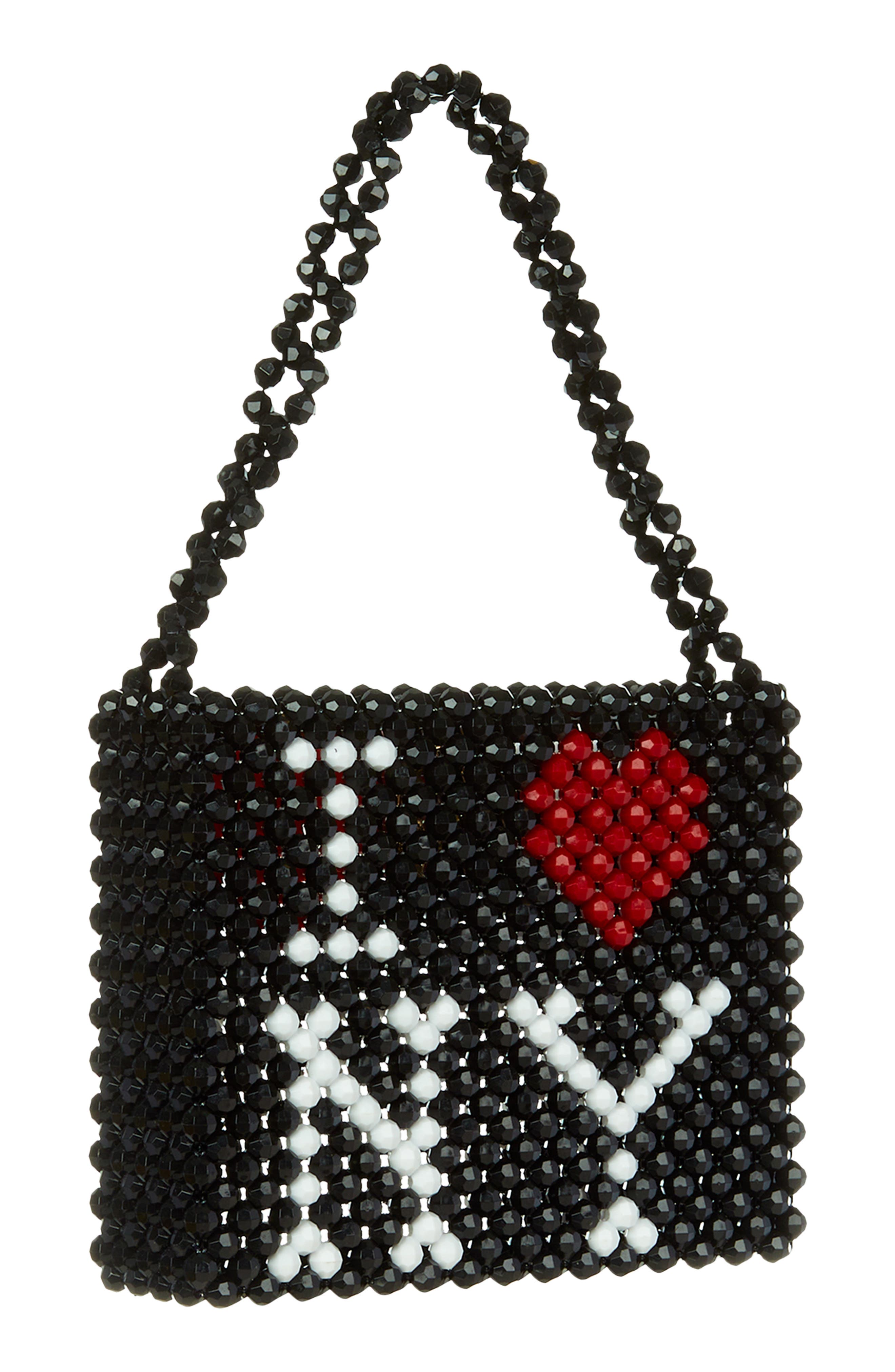 Susan Alexandra I LOVE NY Beaded Top Handle Bag, Alternate, color, Black