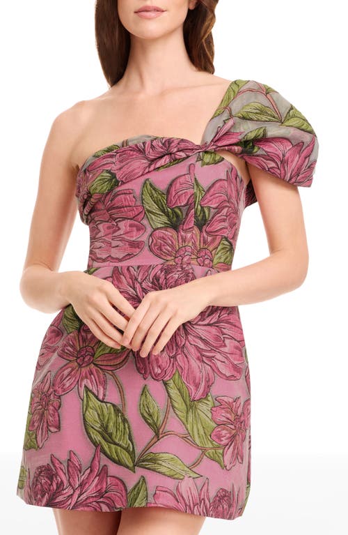 Dress The Population Olive Floral Jacquard Off The Shoulder Cocktail Minidress In Pink