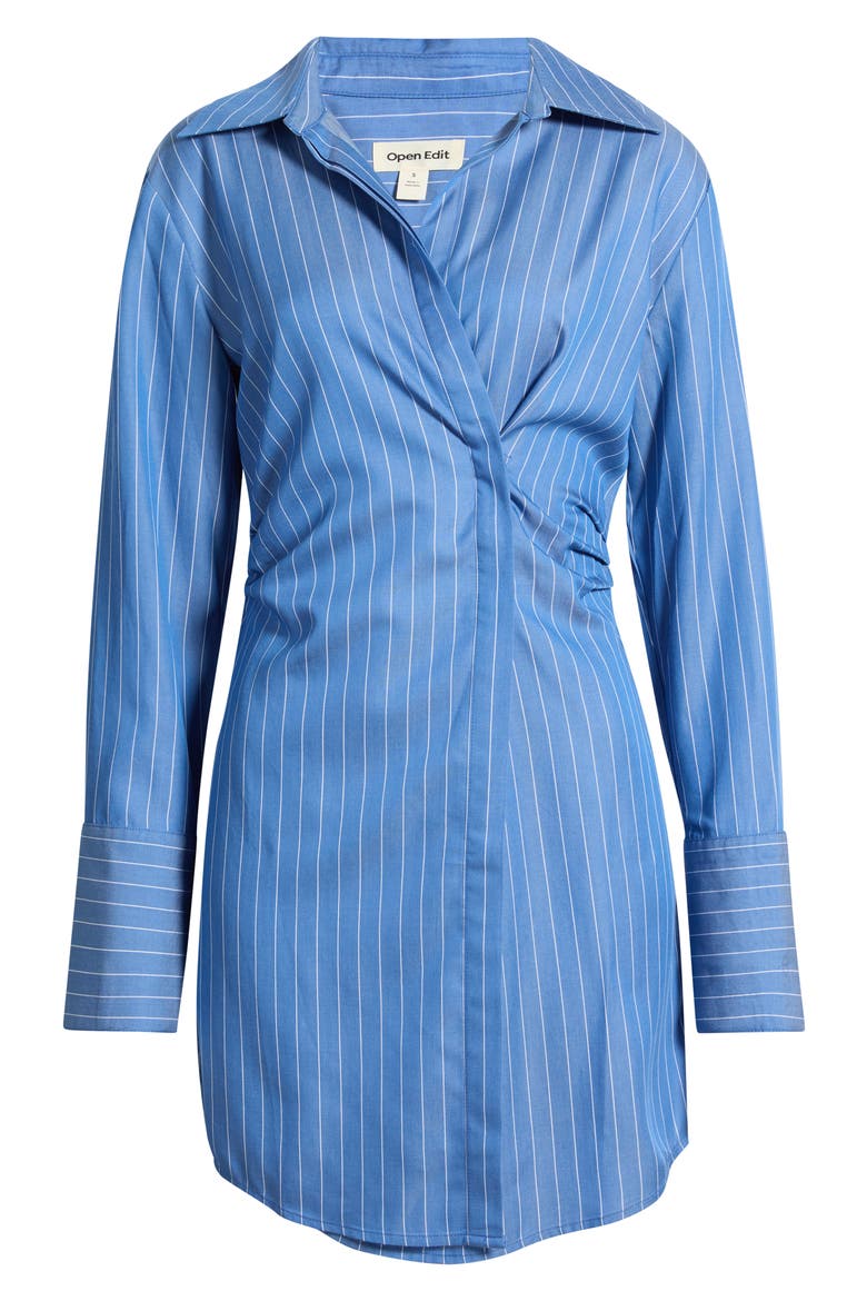 Asymmetrical Cinched Waist Shirt Dress, Alternate, color, BLUE WHITE JODI STRIPE