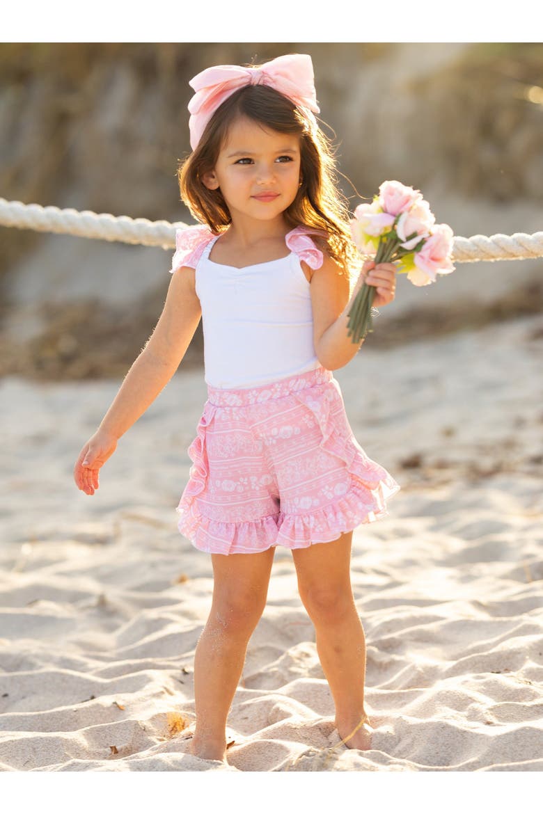 Girls Love Those Frills Top and Ruffle Short Set, Alternate, color, Pink