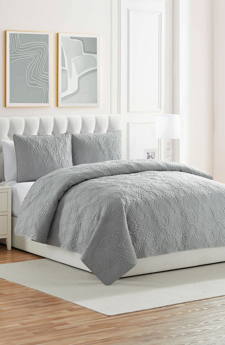 VCNY HOME Ocean Solid 3-Piece Quilt Set, Alternate, color, Grey