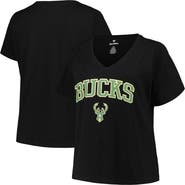 PROFILE Women's Profile Black Milwaukee Bucks Plus Size Arch Over Logo V-Neck T-Shirt