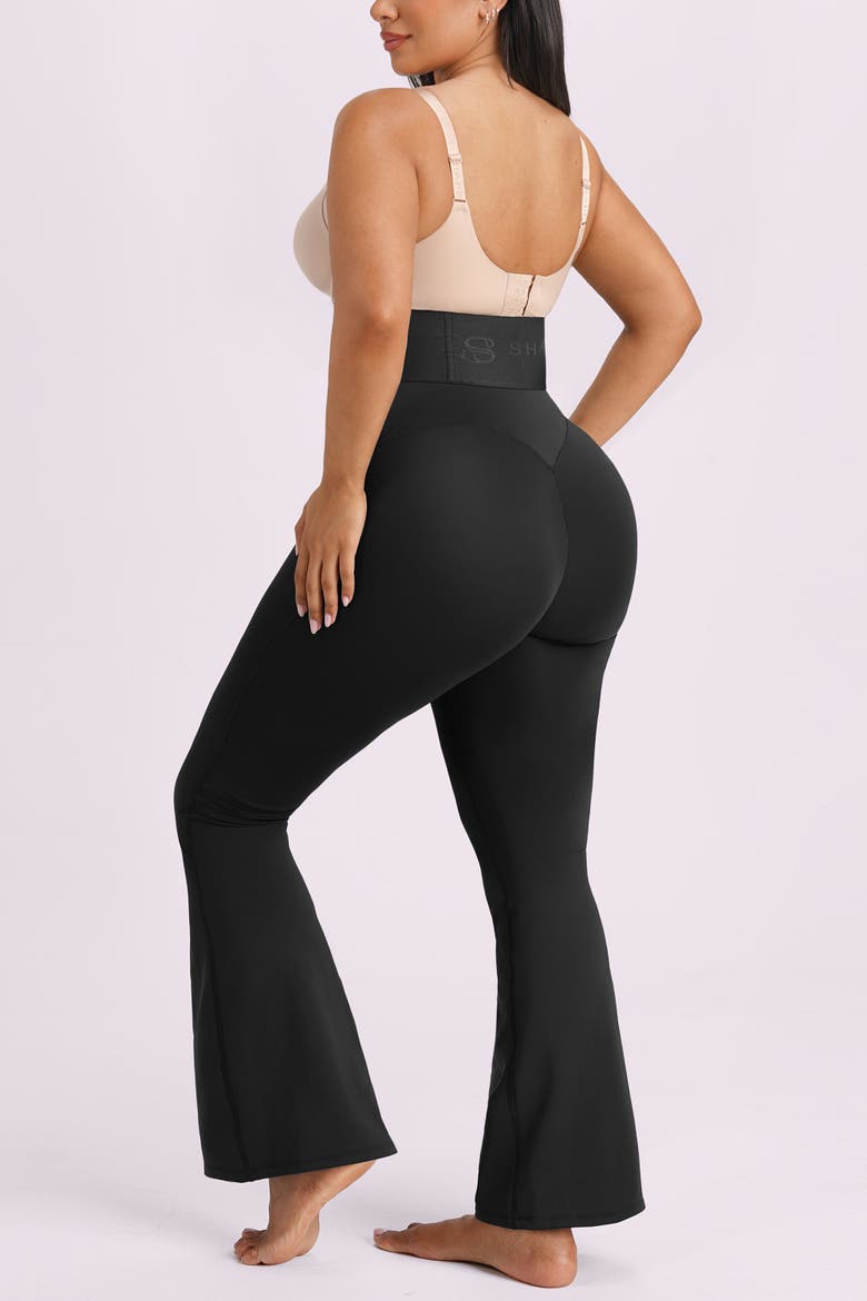 High Waist Tummy Control Front Zip Butt Lift Sculpting Flare Leggings, Alternate, color, Black