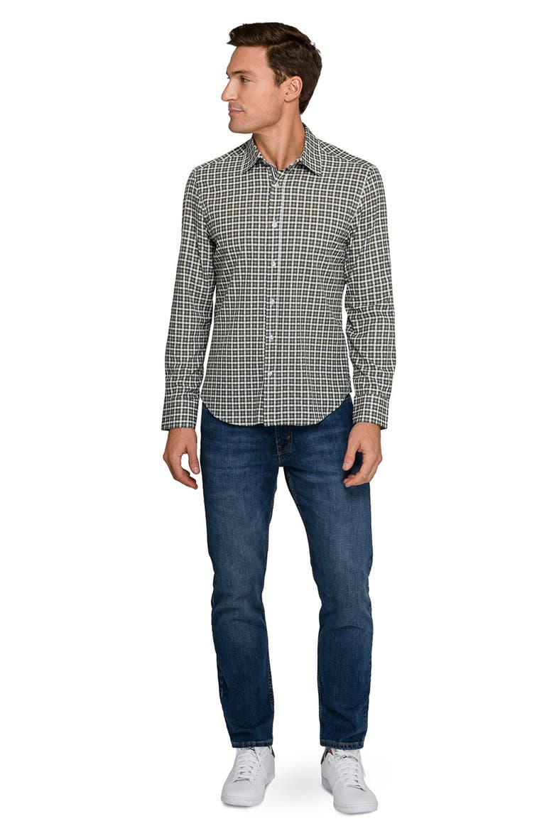Grid Print Woven Long Sleeve Basic, Alternate, color, OLIVE