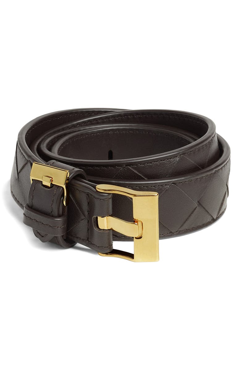 Bottega Veneta Watch Intrecciato Leather Belt, Main, color, 2190 Fondant-M Brass