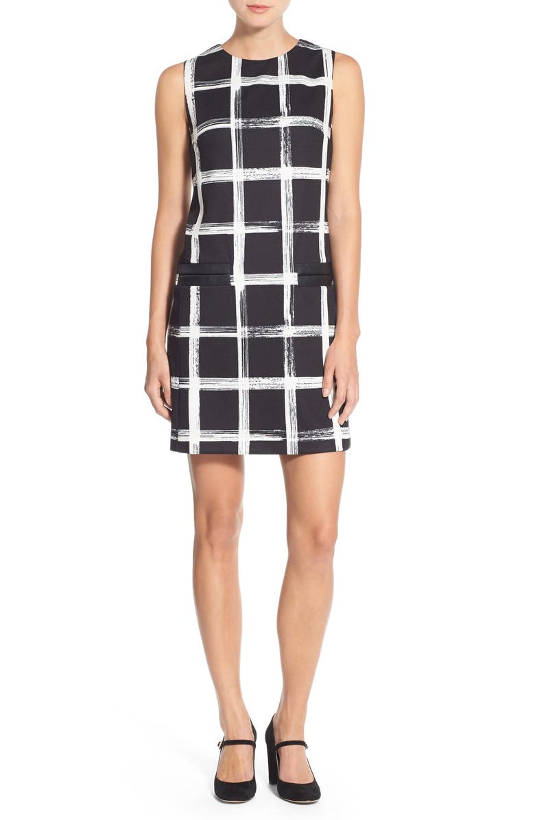 Eliza J Windowpane Print Ponte Shift Dress, Alternate, color,