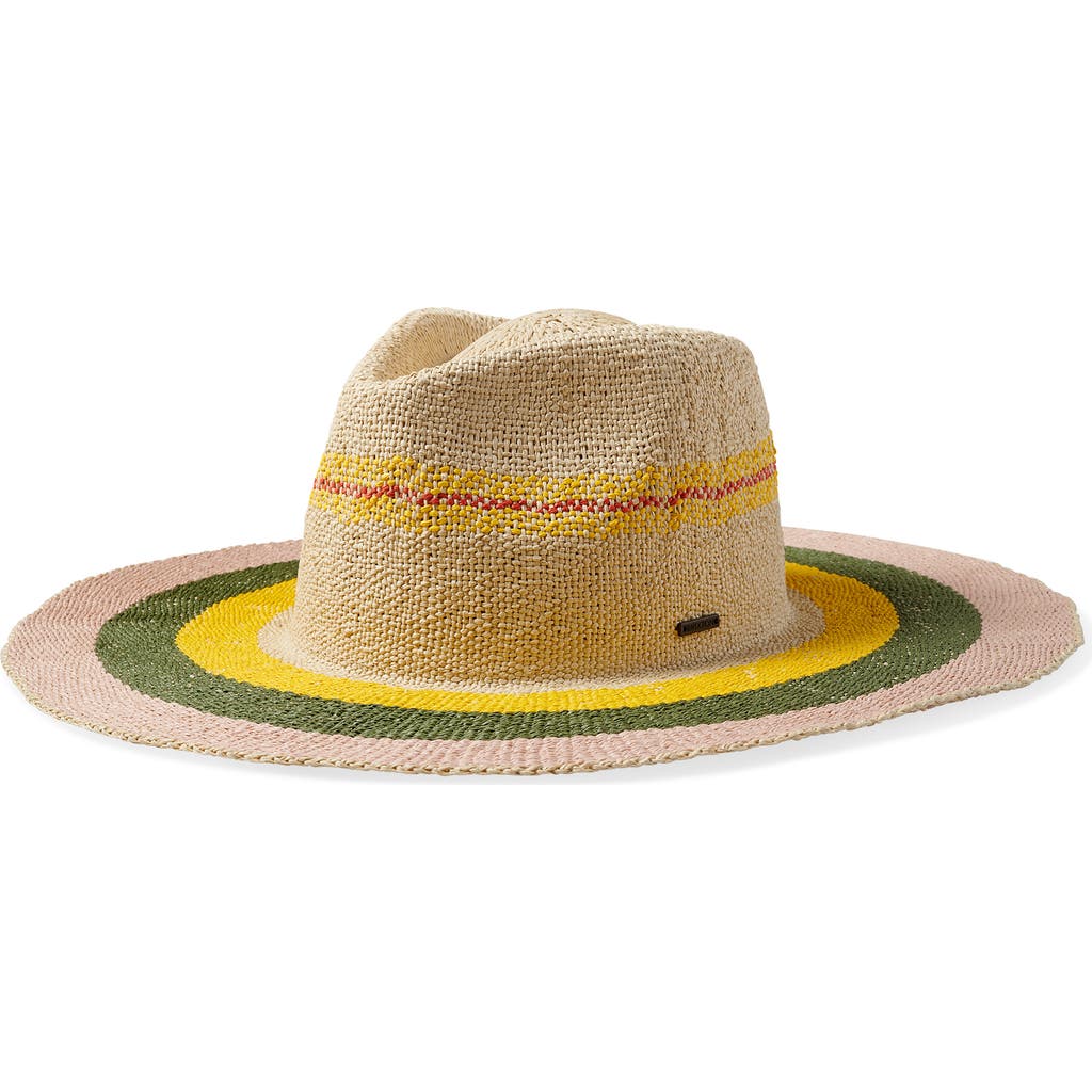 Brixton Pauma Straw Fedora In Natural/soft Pink/olive/yellow