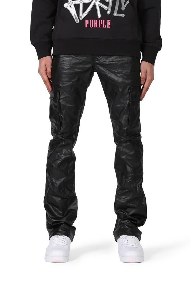 Slim Boot Cut Coated Cargo Pants, Main, color, BLACK PATENT LEATHER CARGO