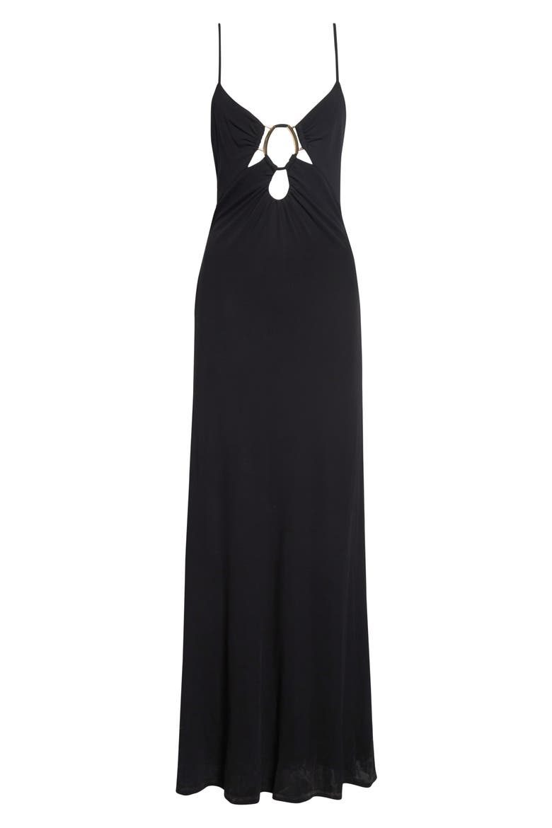 Chrissy Cutout Sleeveless Gown, Alternate, color, BLACK