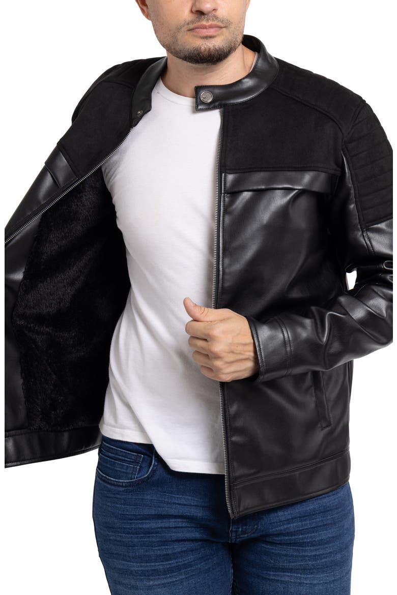 Faux Leather Jacket with Faux Fur Lining, Alternate, color, BLACK/ BLACK