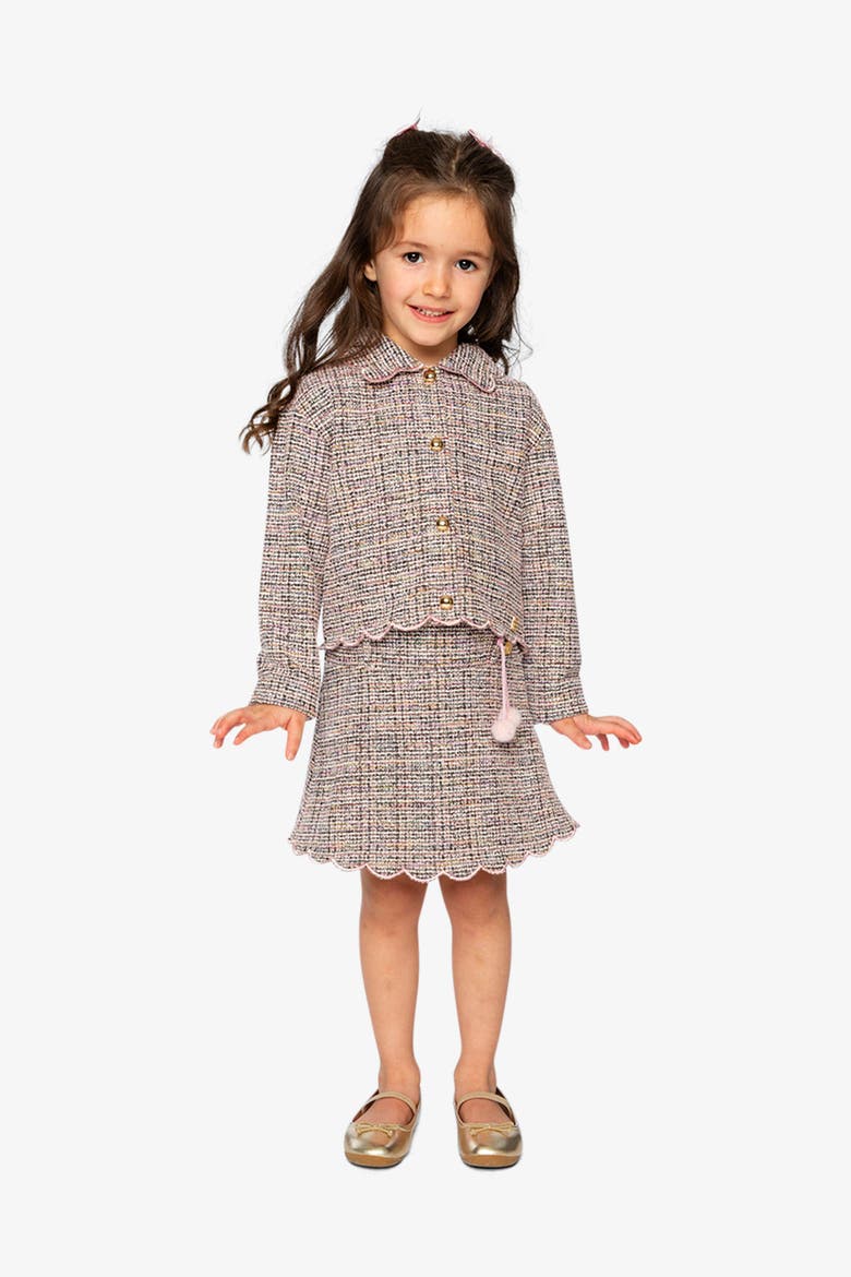Jacquard Knit Scalloped Collar Button Front Short Jacket, Alternate, color, Pink and Black Knit