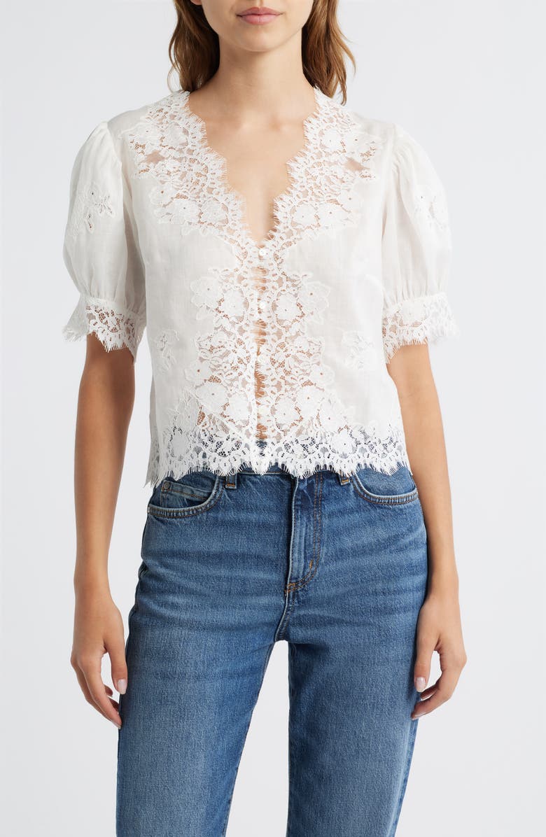 DÔEN Idella Lace Trim Ramie Top | Nordstrom