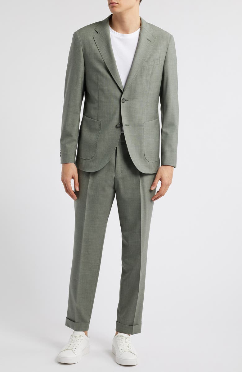 BOSS Heston Slim Fit Green Mélange Wool Suit, Main, color, Medium Green
