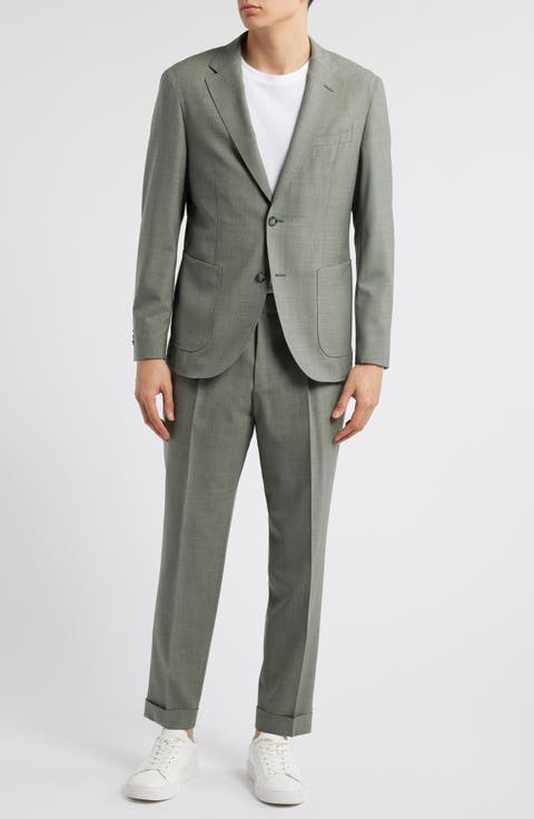 Heston Slim Fit Green Mélange Wool Suit