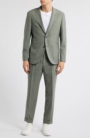 BOSS Heston Slim Fit Green Mélange Wool Suit