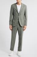 BOSS Heston Slim Fit Green Mélange Wool Suit