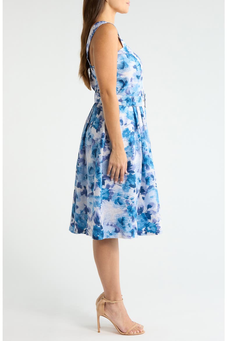 Floral Print Belted Sleeveless Dress, Alternate, color, BLUE MULTI