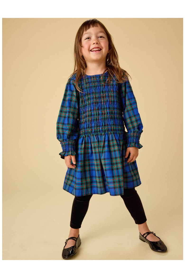 Smocked Woven Blouson Sleeve, Alternate, color, Busan Holiday Plaid