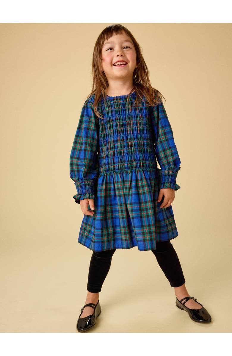 Tea Collection Smocked Woven Blouson Sleeve, Alternate, color, Busan Holiday Plaid