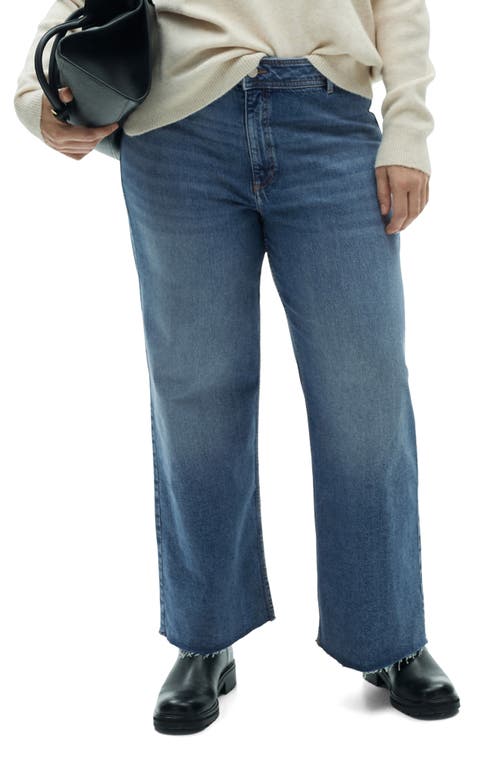 Shop Mango Catherin Raw Hem High Waist Wide Leg Culotte Jeans In Medium Blue