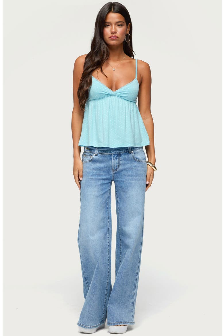 Belen Polka Dot Lace Trim Top, Alternate, color, TURQUOISE-AND-WHITE