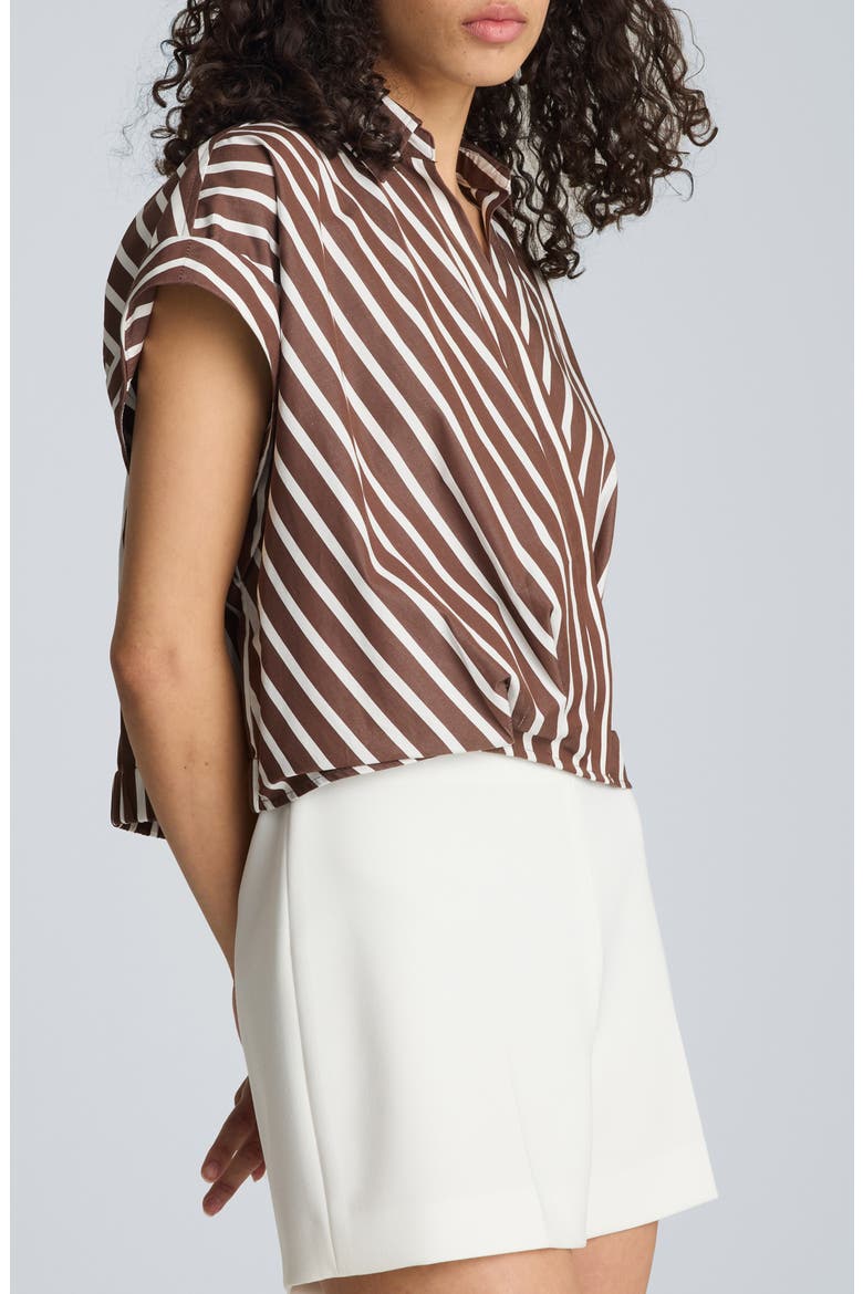 Pleated Crossover Cotton Top, Alternate, color, BRUNETTE / PURE WHITE