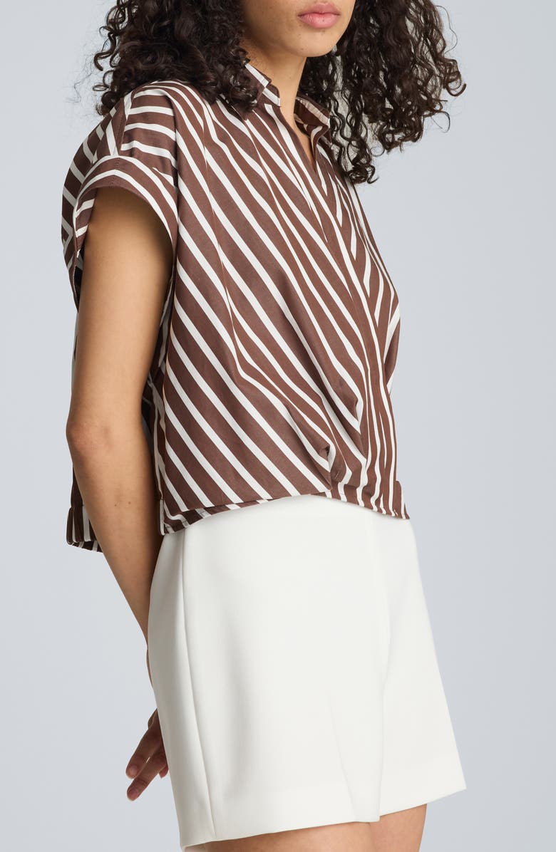 Kenneth Cole Pleated Crossover Cotton Top, Alternate, color, Brunette / Pure White