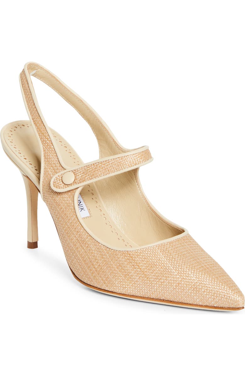 Manolo Blahnik Camparisli Pointed Toe Mary Jane Slingback Pump, Main, color, Light Beige/ Cream