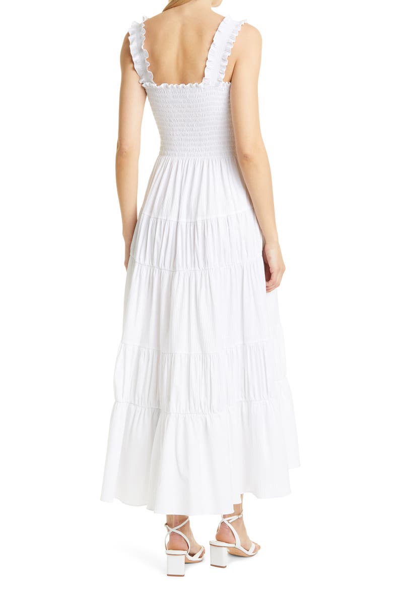 Smocked Cotton Blend Midi Dress, Alternate, color, WHITE