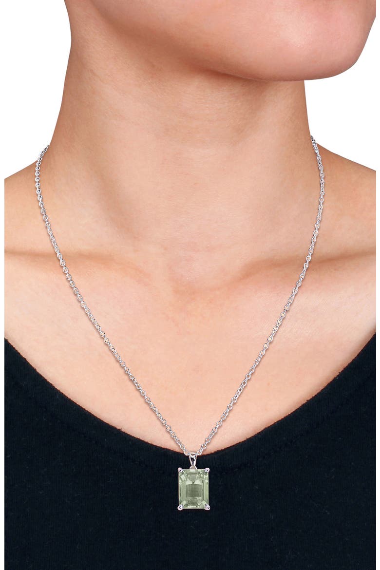 Sterling Silver Octagon Cut Green Quartz Pendant Necklace, Alternate, color, GREEN