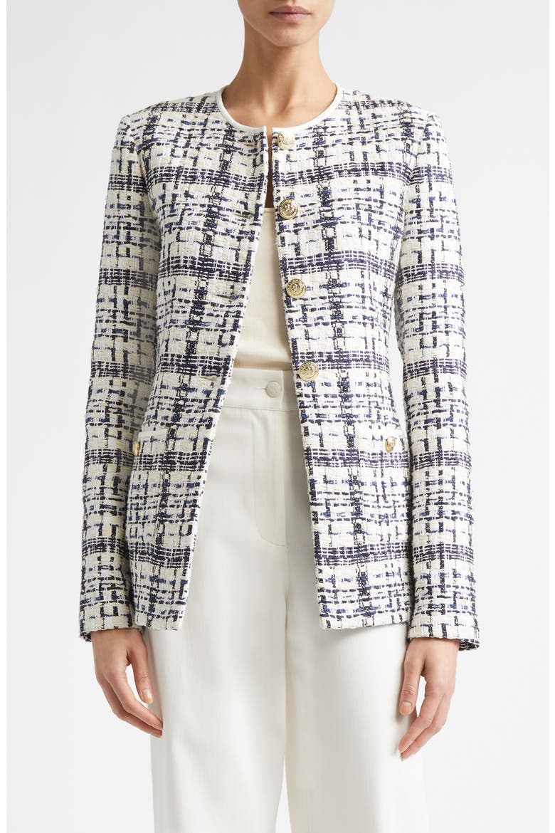 Amara St. Tropez Plaid Tweed Jacket, Main, color, ECRU/BRIGHT WHITE/BLACK MULTI