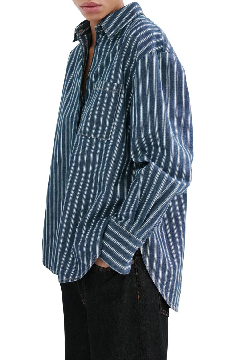 Stripe Oversize Denim Shirt, Main, color, BLUE