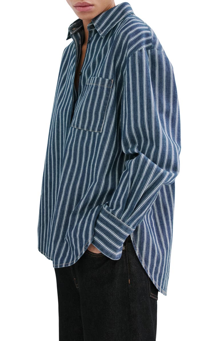 MANGO Stripe Oversize Denim Shirt, Main, color, Blue