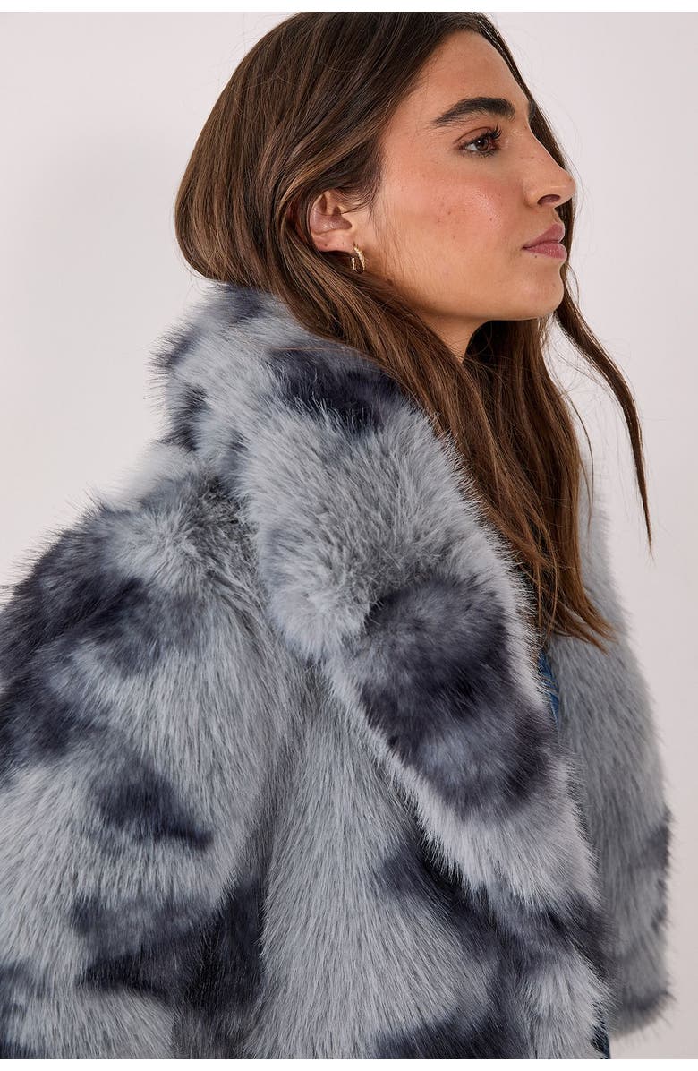 NASTY GAL Cow Fur Collar Jacket, Alternate, color, Blue