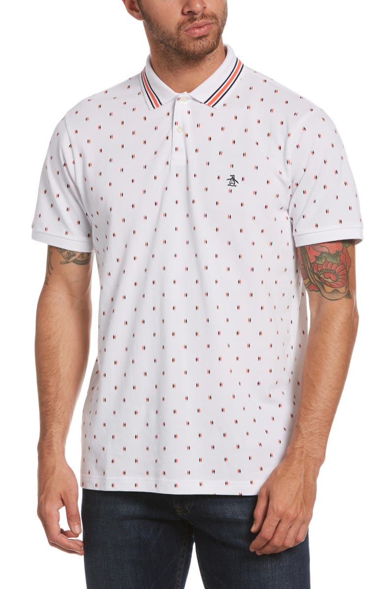 Original Penguin Diamond Print Tipped Organic Cotton Piqué Polo, Main, color, 