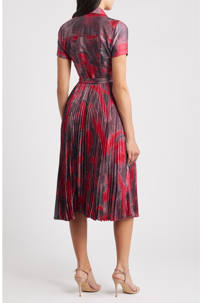 Print Tie Waist Pleated Shirtdress, Alternate, color, SANGRIA BLACK