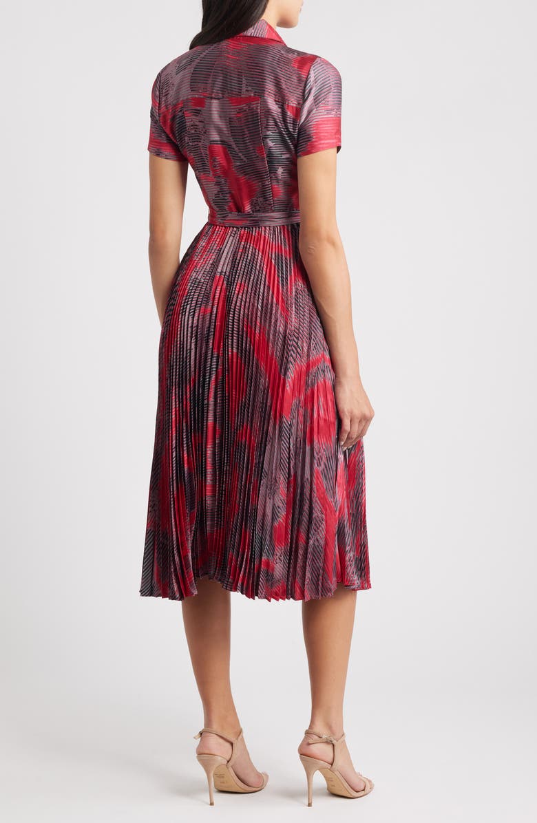 Tahari ASL Print Tie Waist Pleated Shirtdress, Alternate, color, Sangria Black