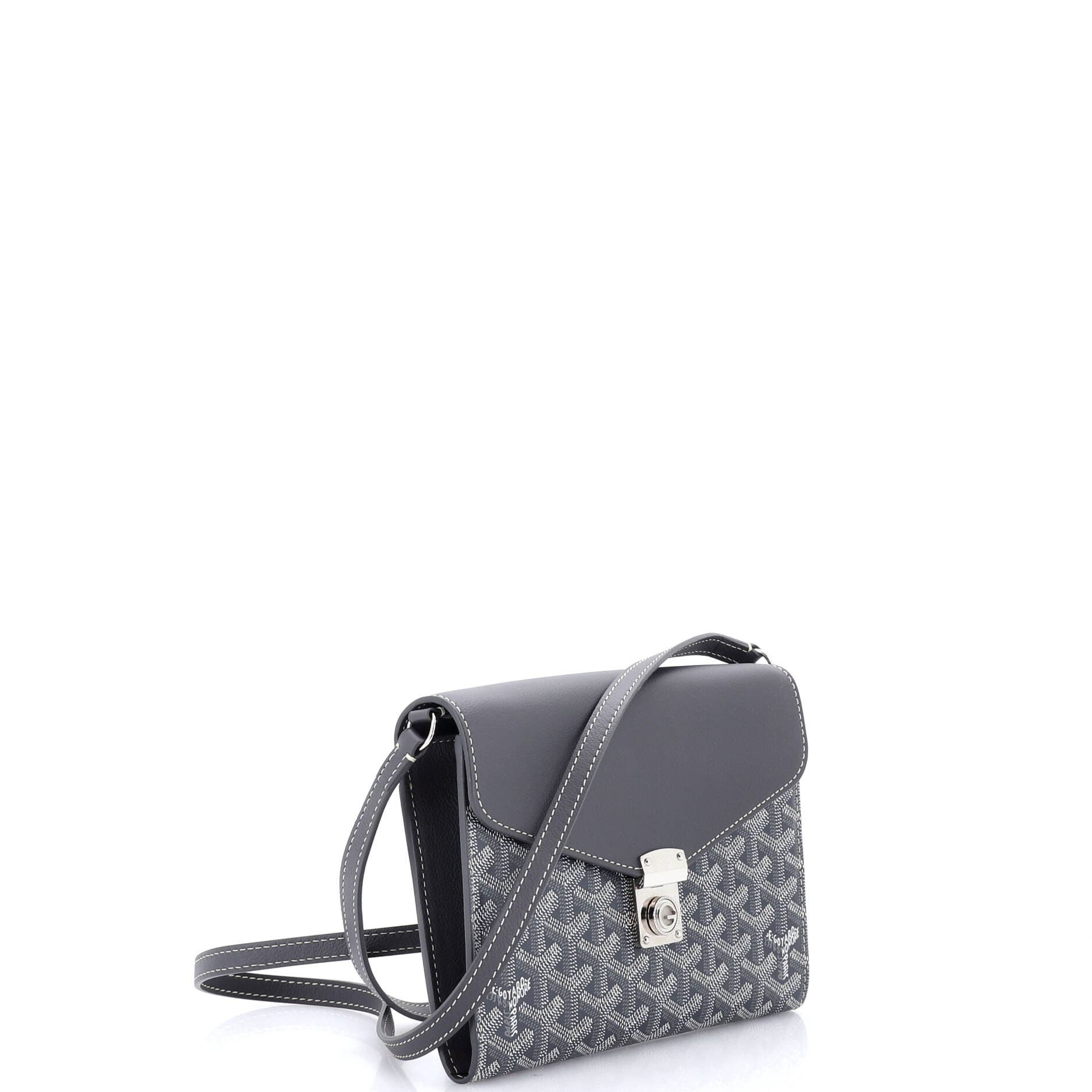 Pre-Owned Goyard Chypre Wallet on Strap Coated Canvas with Leather, Alternate, color, Gray