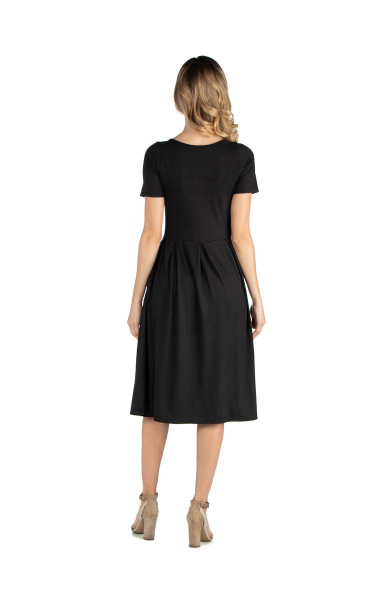 24seven Comfort Apparel Maternity Midi Dress with Short Sleeve and Pocket Detail, Alternate, color, Black